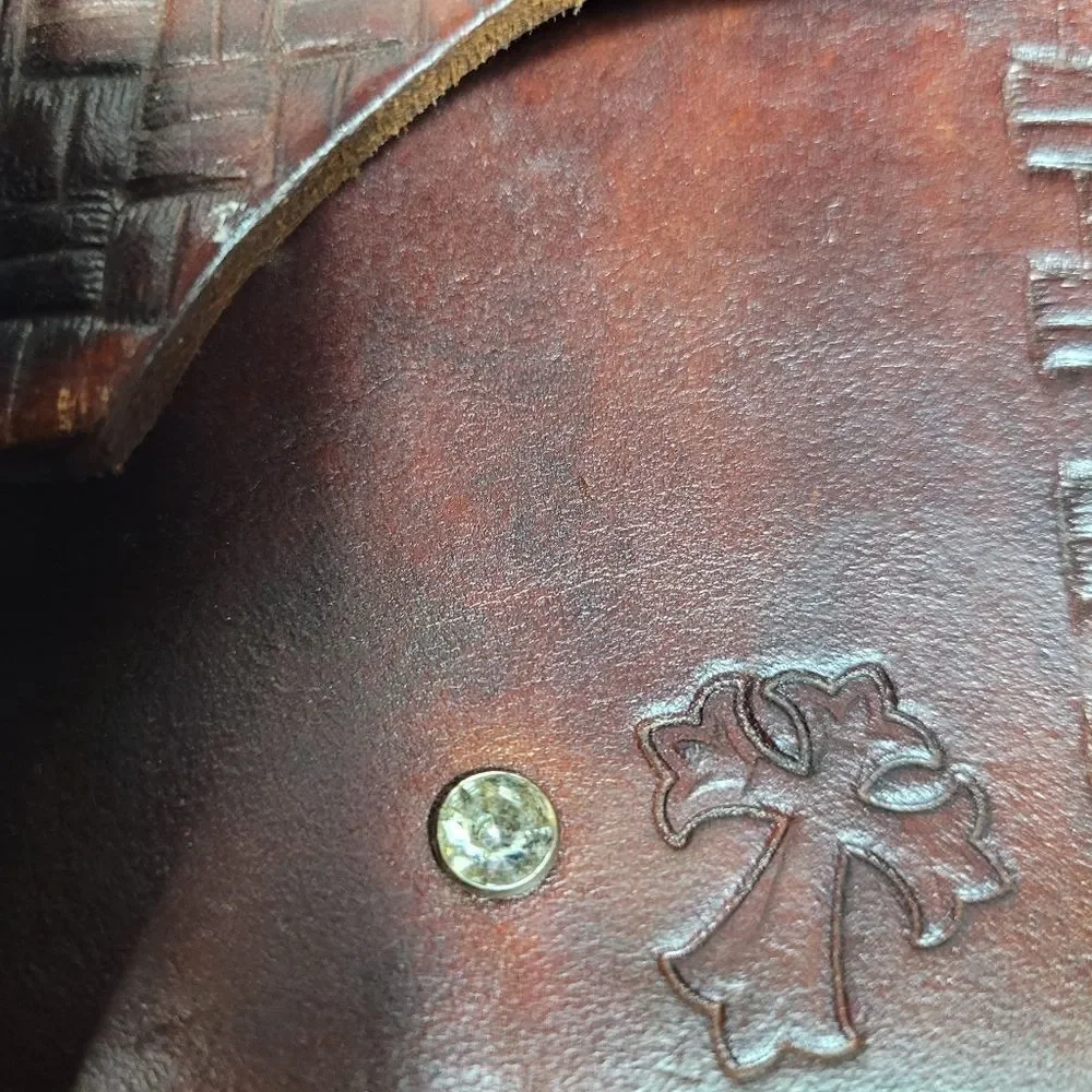 Vtg 80's Cowboy  Holder Pouch Brown Leather Handmade Buckle Western Wallet